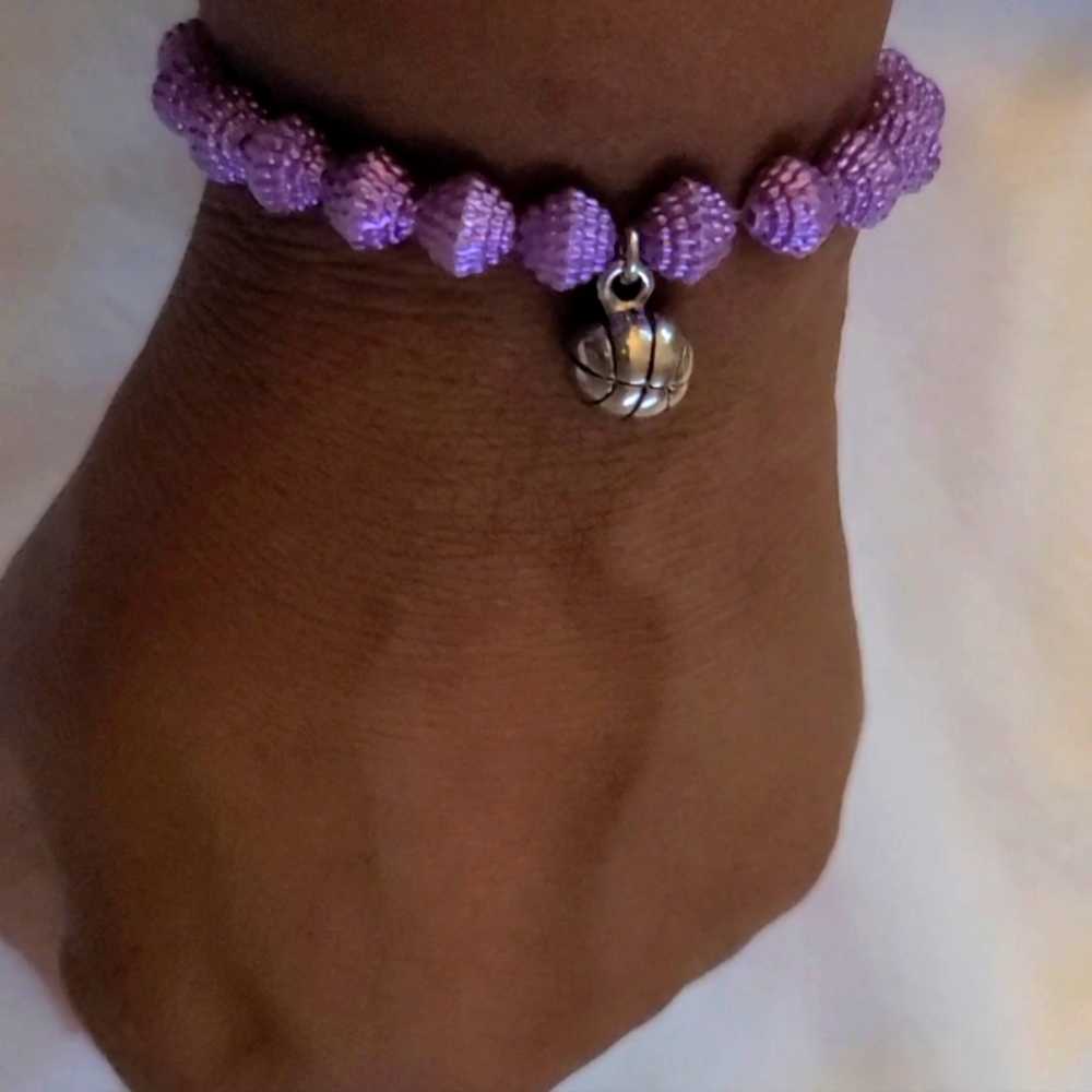 L&L Lavender/Purple Boho Stretch Bracelet with Basketball Charm 🏀  NWOT